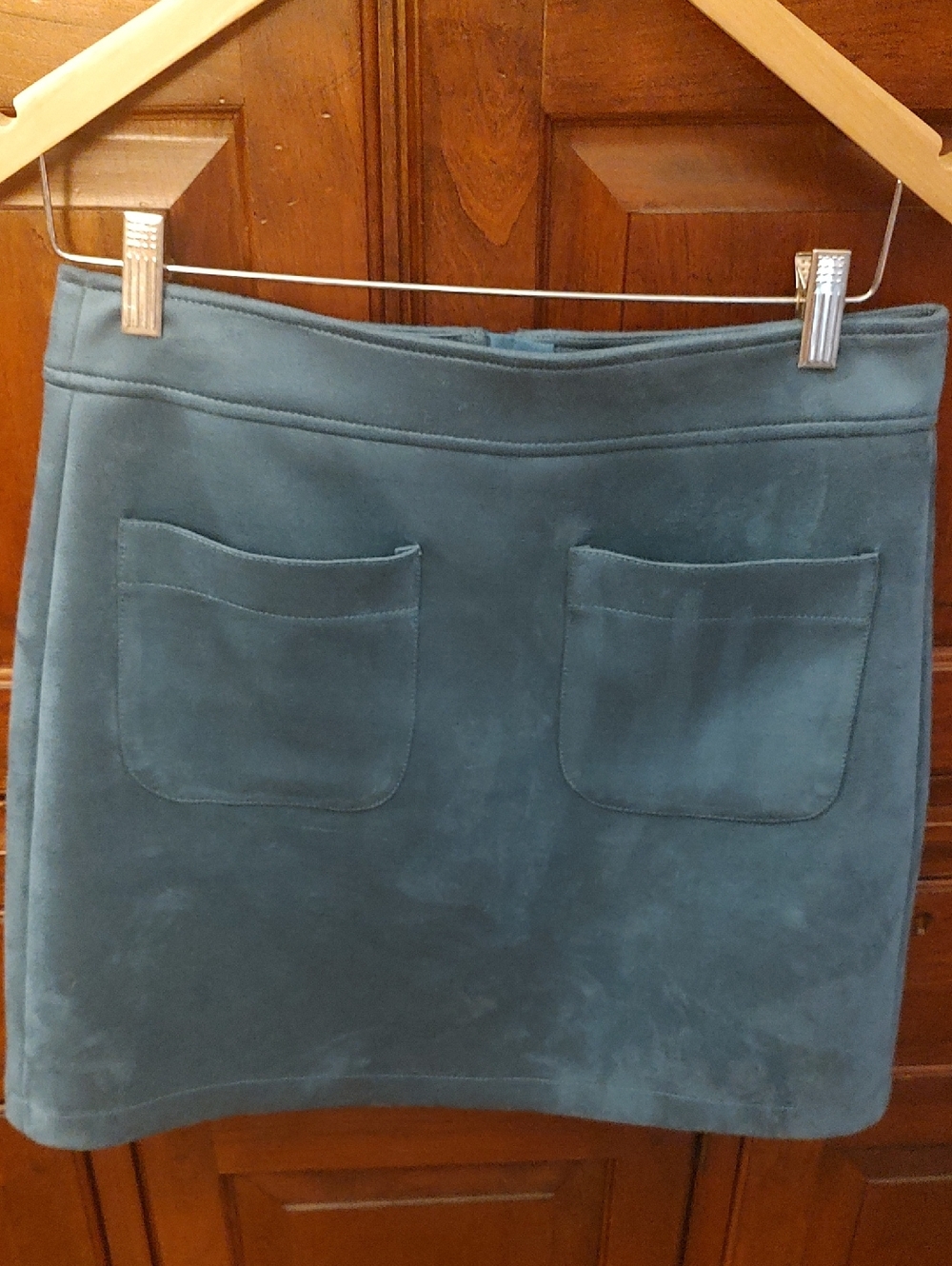 LOFT Teal Suede-Look Mini Skirt with Front Patch Pockets